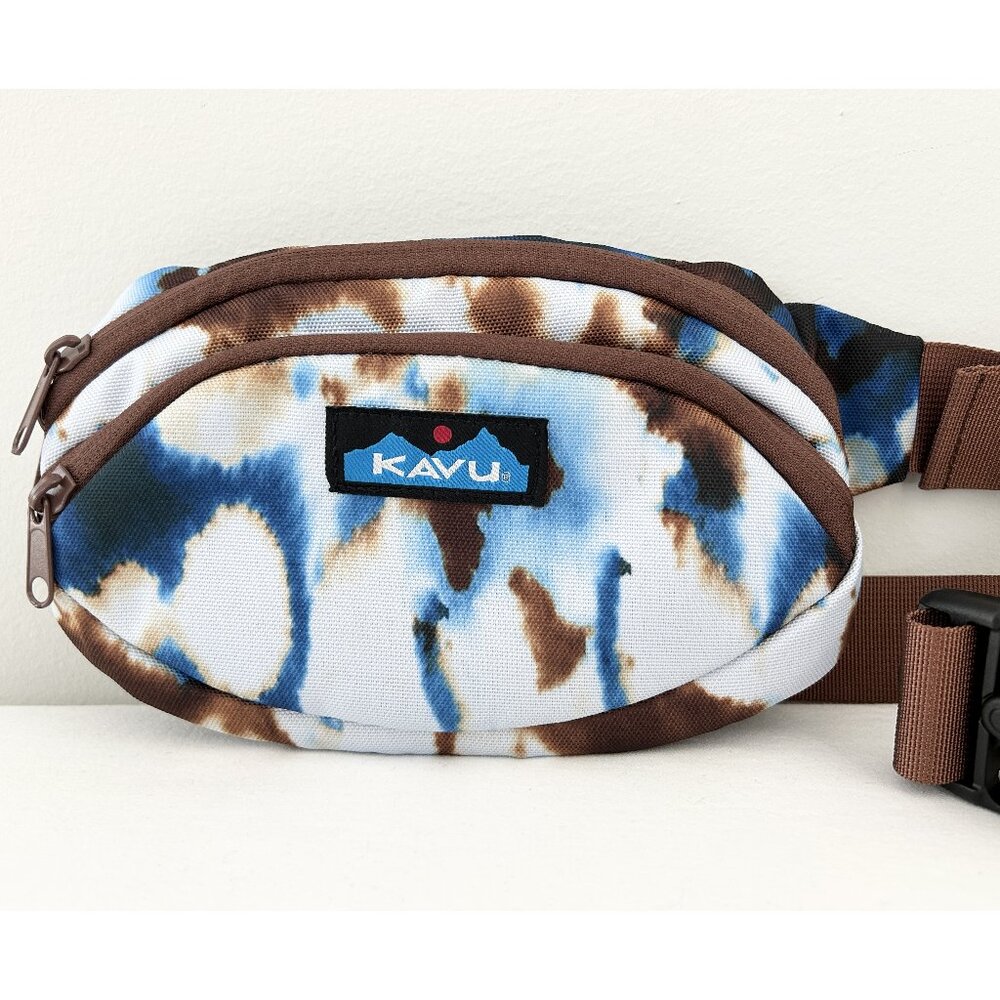 KAVU Earth Sky Tie Dye Fanny Pack Spectator Belt Bag Adjustable Brown Blue Zip